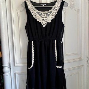 102 Black LA Soul Midi Large Dress Lace Collar Pockets, Pullover, Elastic Waist